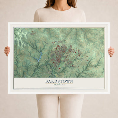 Map of Bardstown, Kentucky, 24 x 36 inch print in a white wood frame