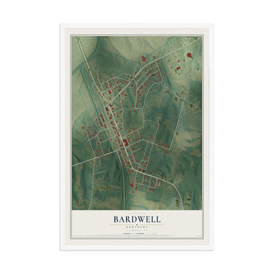 Map of Bardwell, Kentucky, 12 x 18 inch print in a white wood frame