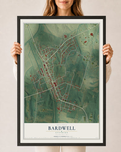 Map of Bardwell, Kentucky, 24 x 36 inch print in a black wood frame