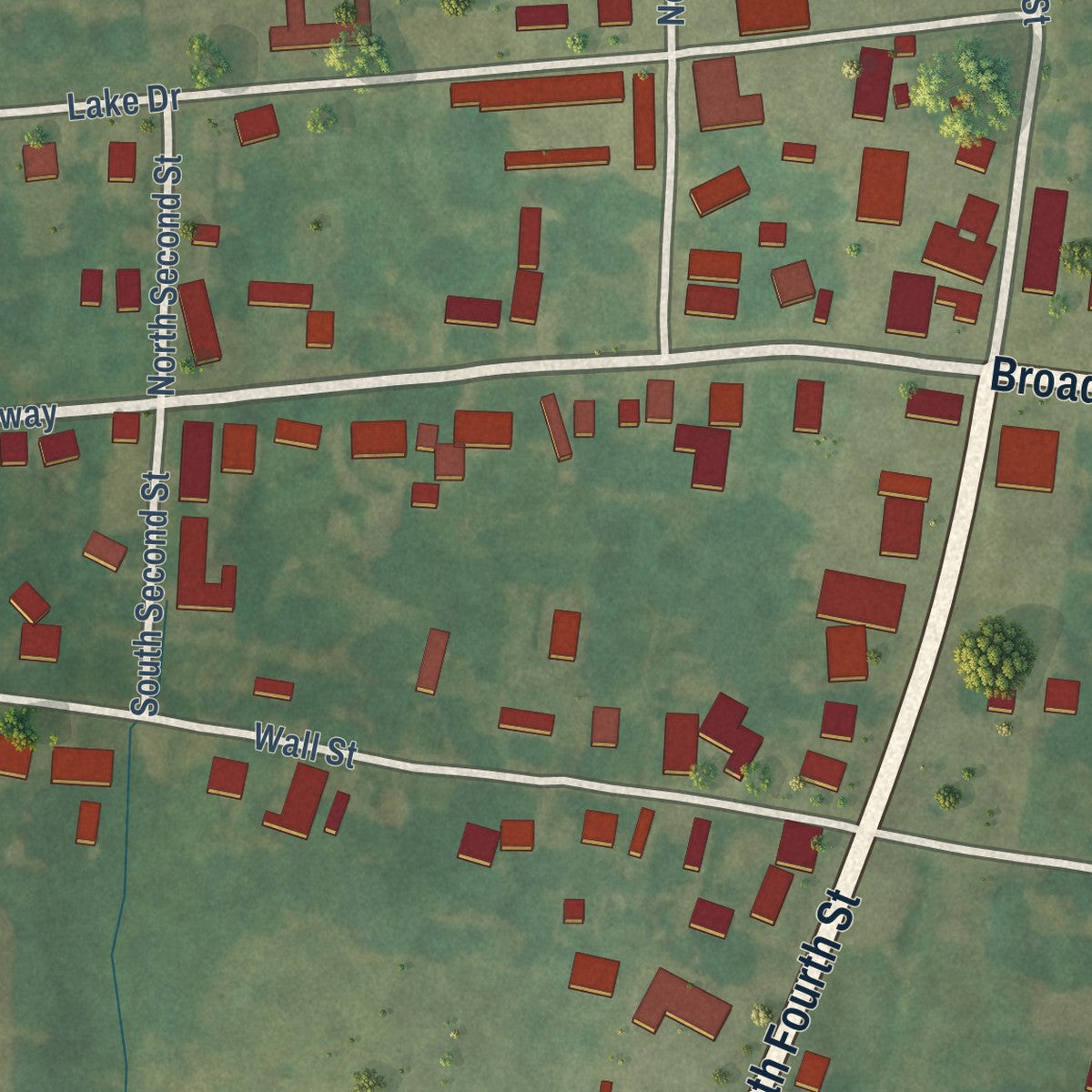 Close-up of the map of Barlow, Kentucky print showing street and building detail