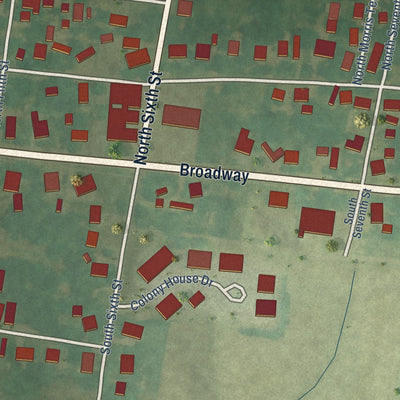 Second close-up of the map of Barlow, Kentucky print showing more streets and buildings