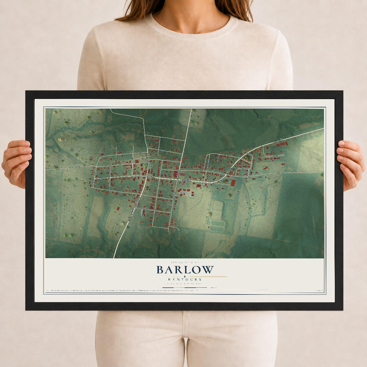 Map of Barlow, Kentucky, 12 x 18 inch print in a black wood frame