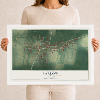 Map of Barlow, Kentucky, 12 x 18 inch print in a white wood frame