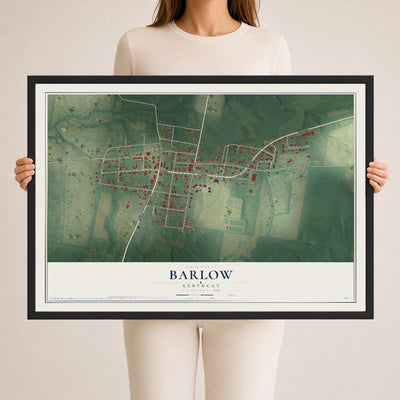 Map of Barlow, Kentucky, 24 x 36 inch print in a black wood frame