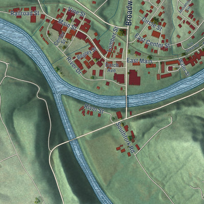 Close-up of the map of Beattyville, Kentucky print showing street and building detail