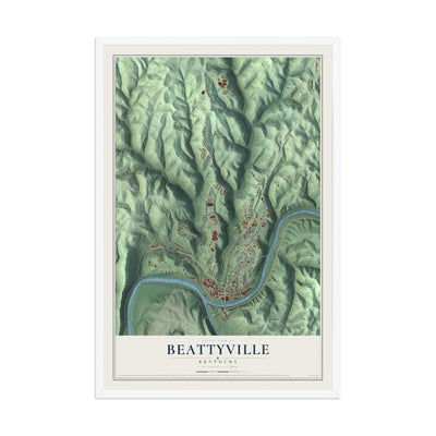 Map of Beattyville, Kentucky, 12 x 18 inch print in a white wood frame