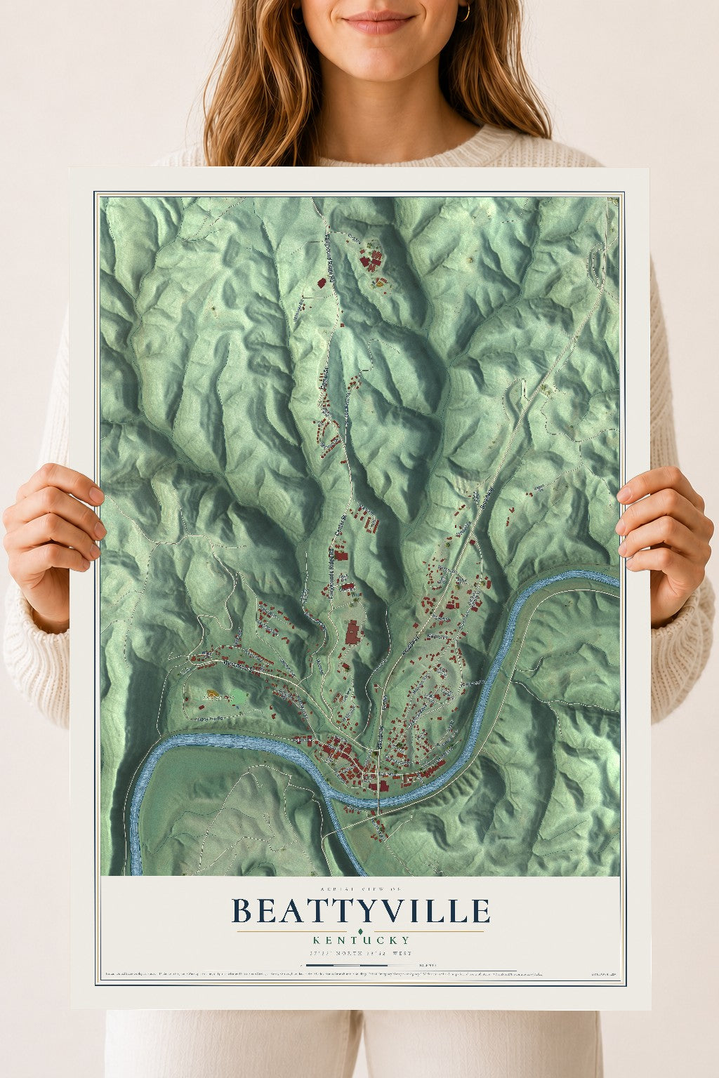 Map of Beattyville, Kentucky, 18 x 24 inch unframed archival matte print