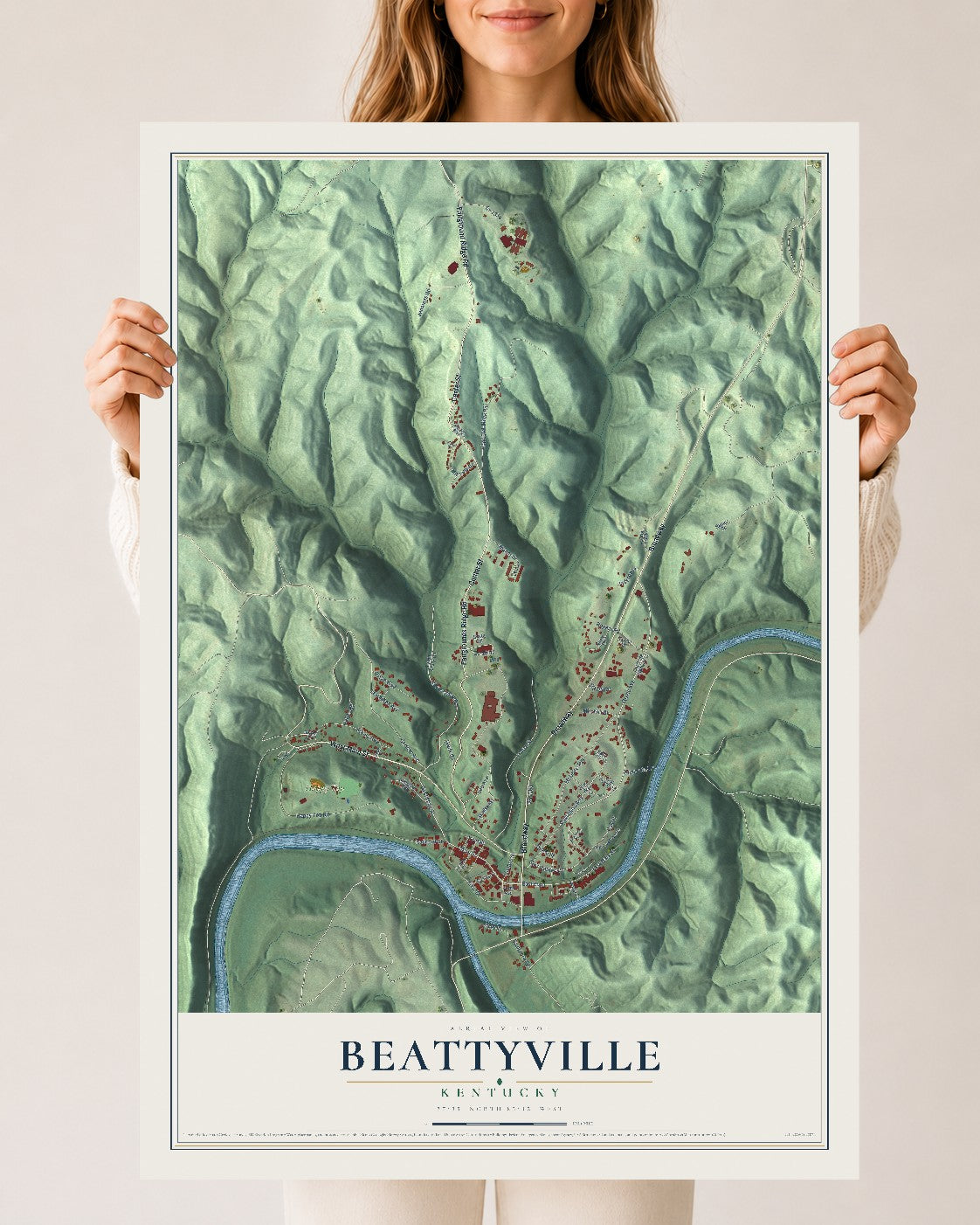 Map of Beattyville, Kentucky, 24 x 36 inch unframed archival matte print