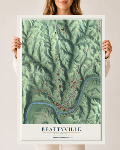 Map of Beattyville, Kentucky, 24 x 36 inch unframed archival matte print