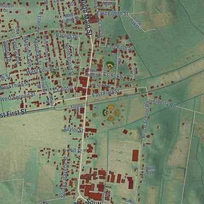 Close-up of the map of Beaver Dam, Kentucky print showing street and building detail