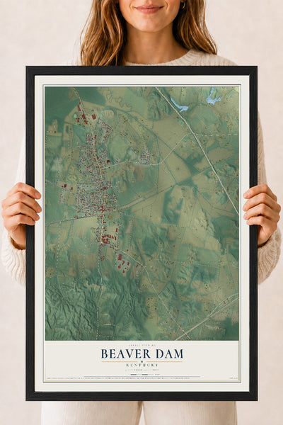 Map of Beaver Dam, Kentucky, 18 x 24 inch print in a black wood frame