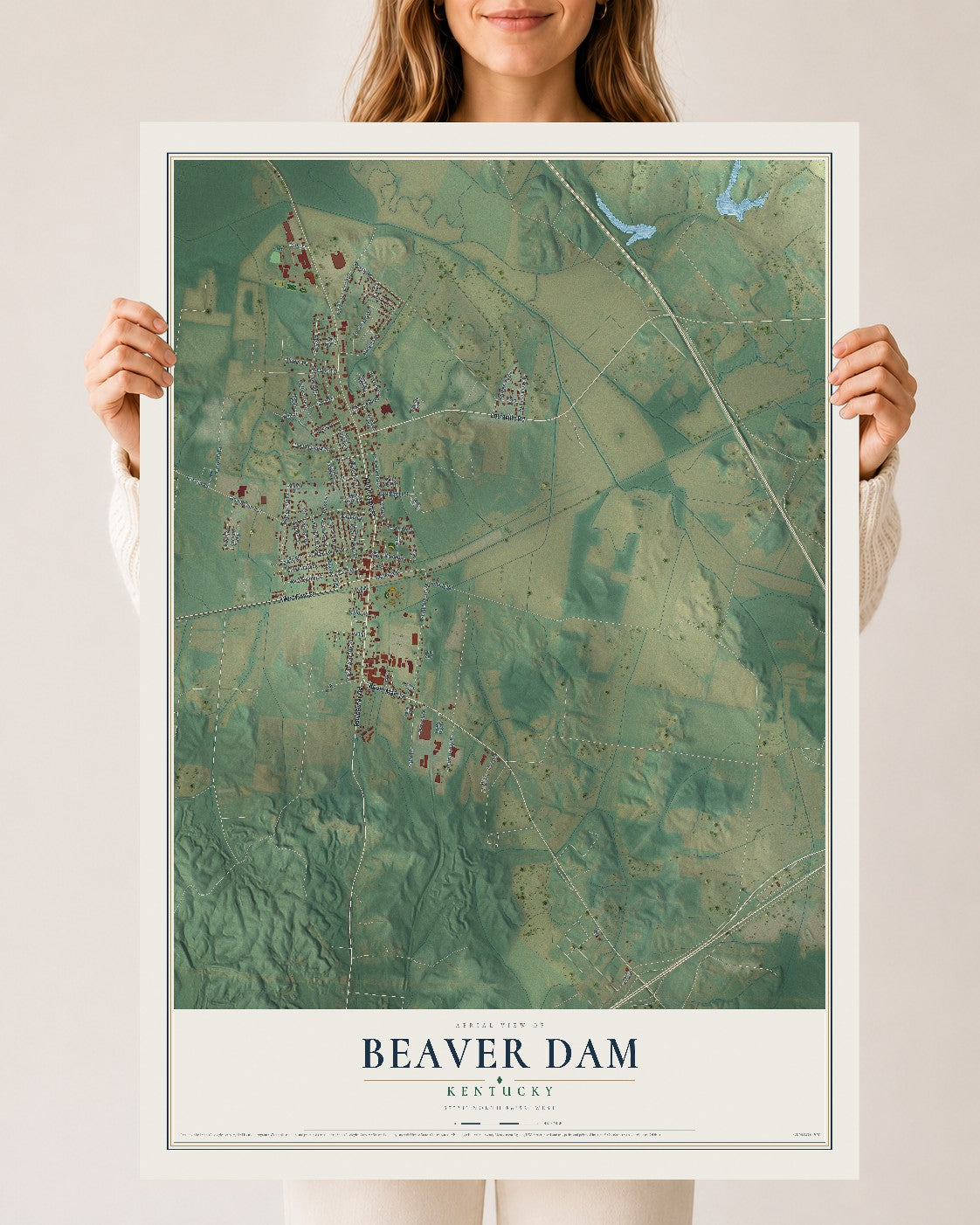 Map of Beaver Dam, Kentucky, 24 x 36 inch unframed archival matte print