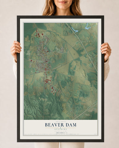 Map of Beaver Dam, Kentucky, 24 x 36 inch print in a black wood frame