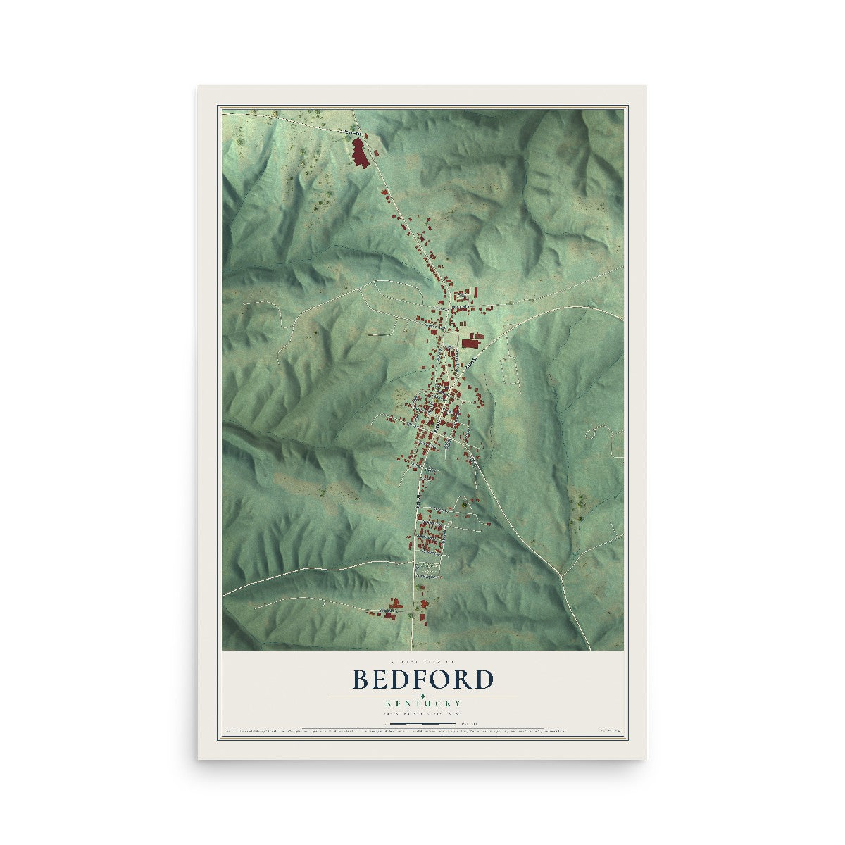 Map of Bedford, Kentucky, 12 x 18 inch unframed archival matte print