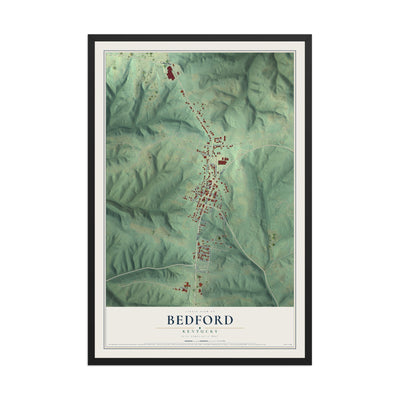 Map of Bedford, Kentucky, 12 x 18 inch print in a black wood frame