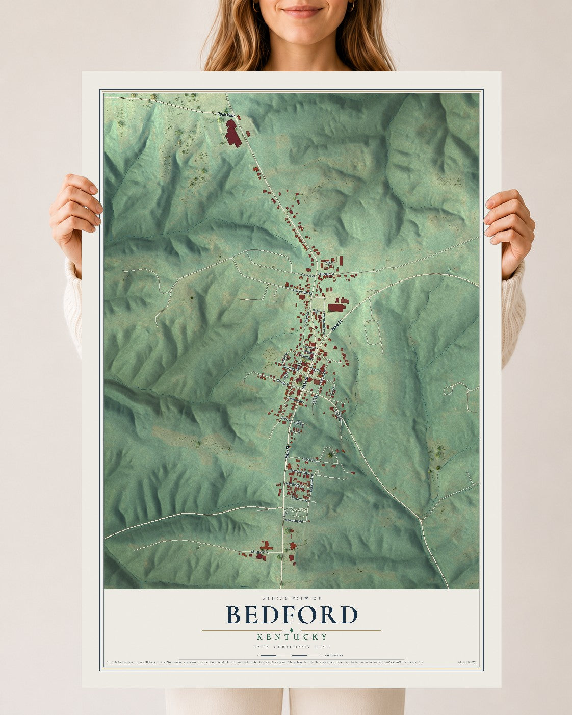 Map of Bedford, Kentucky, 24 x 36 inch unframed archival matte print