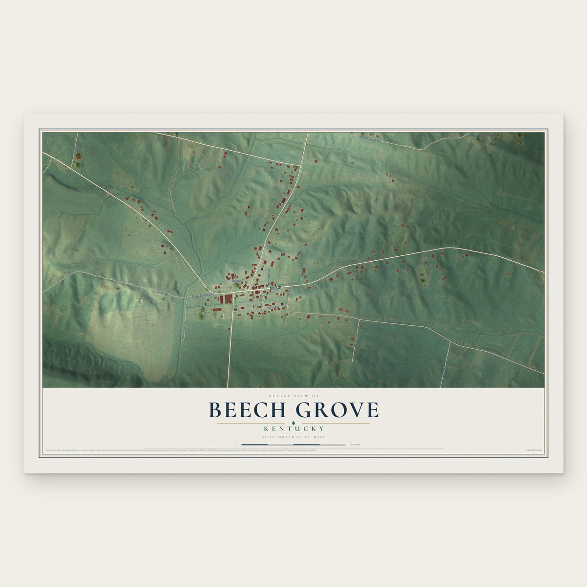 Beech Grove, Kentucky map print, the full design