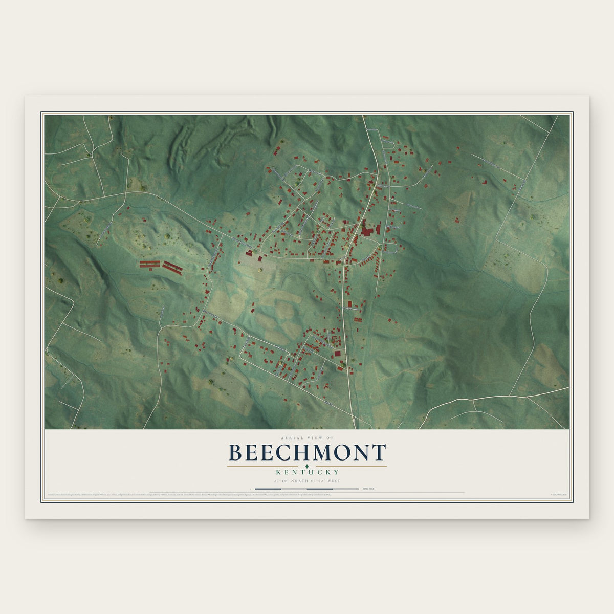 Beechmont, Kentucky map print, the full design