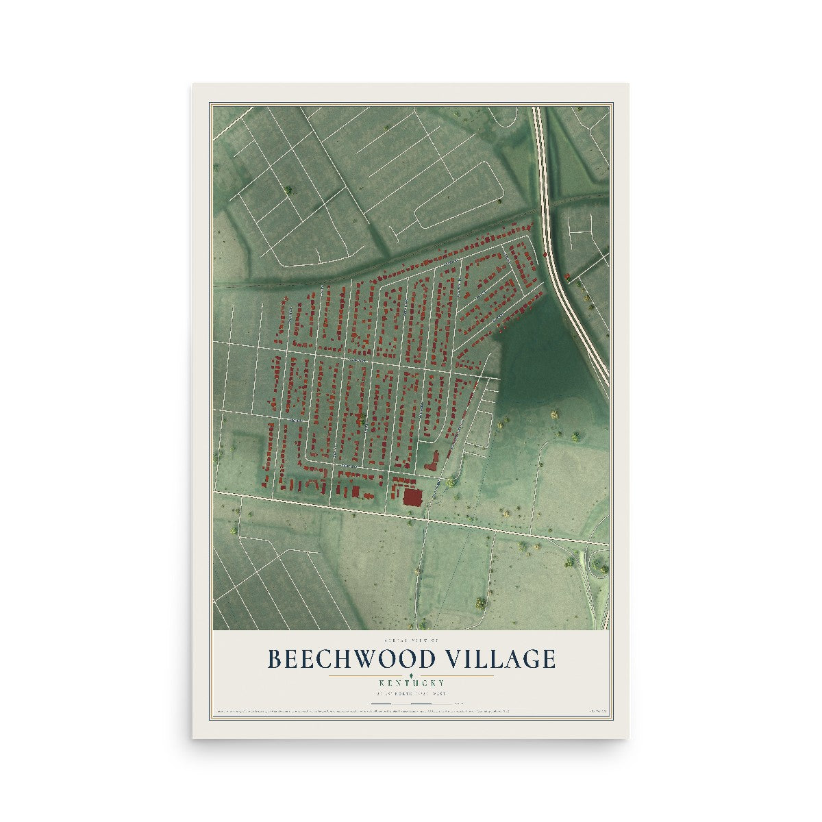 Map of Beechwood Village, Kentucky, 12 x 18 inch unframed archival matte print