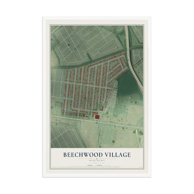 Map of Beechwood Village, Kentucky, 12 x 18 inch print in a white wood frame