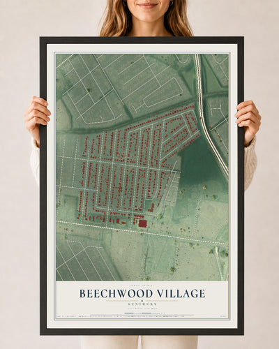 Map of Beechwood Village, Kentucky, 24 x 36 inch print in a black wood frame