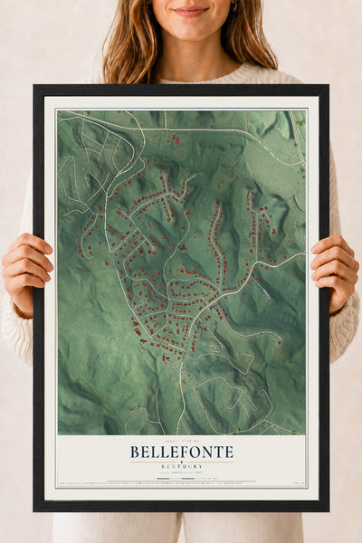 Map of Bellefonte, Kentucky, 18 x 24 inch print in a black wood frame