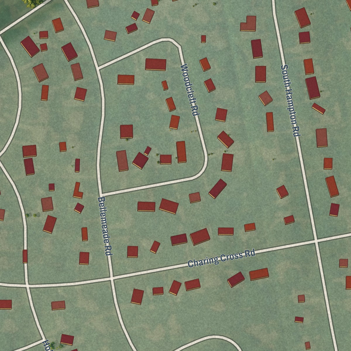 Close-up of the map of Bellemeade, Kentucky print showing street and building detail