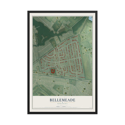 Map of Bellemeade, Kentucky, 12 x 18 inch print in a black wood frame