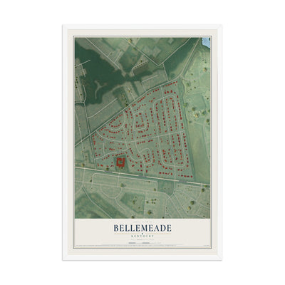 Map of Bellemeade, Kentucky, 12 x 18 inch print in a white wood frame