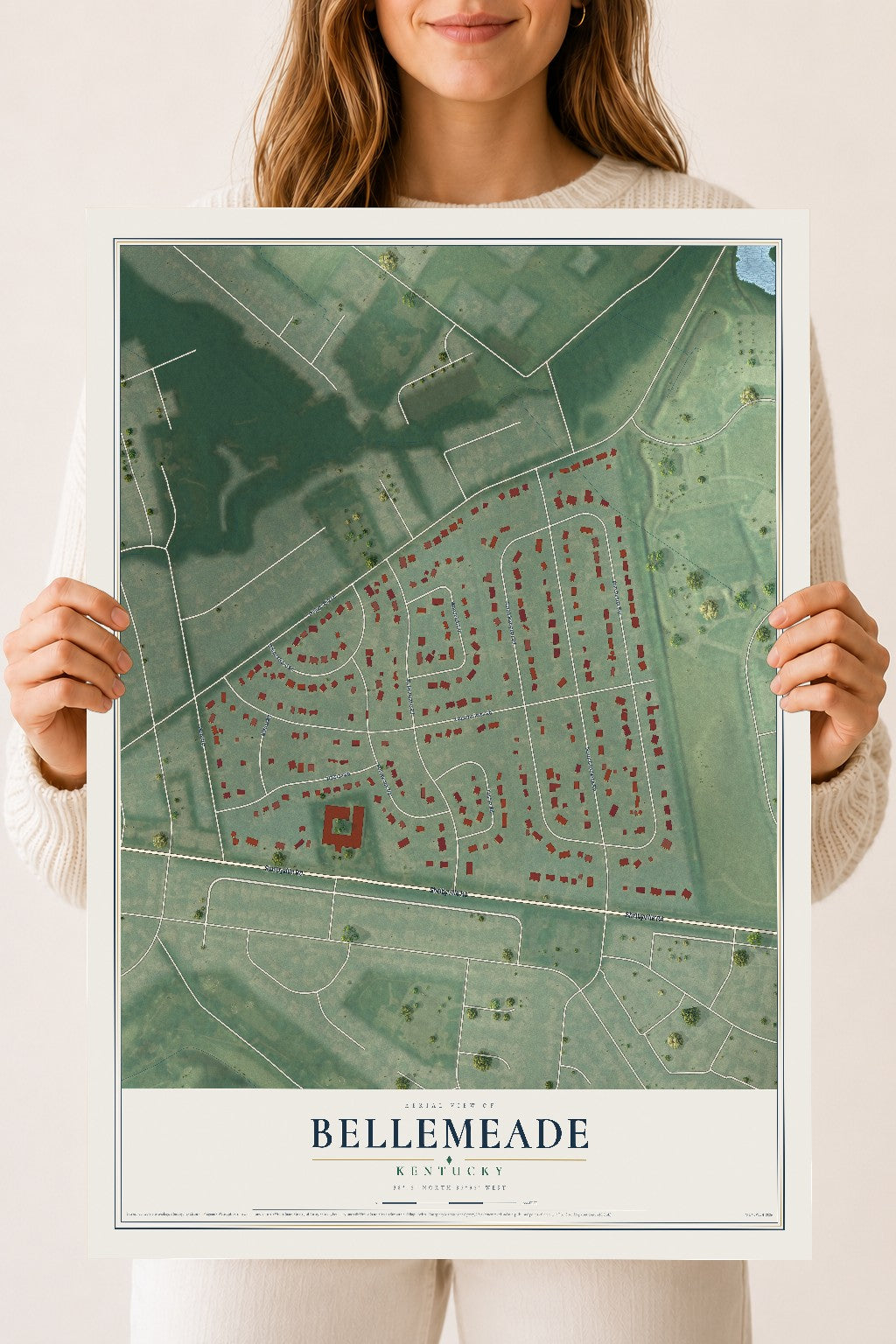 Map of Bellemeade, Kentucky, 18 x 24 inch unframed archival matte print