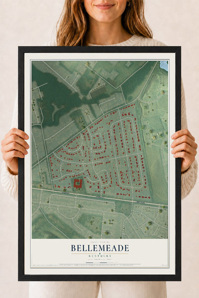 Map of Bellemeade, Kentucky, 18 x 24 inch print in a black wood frame