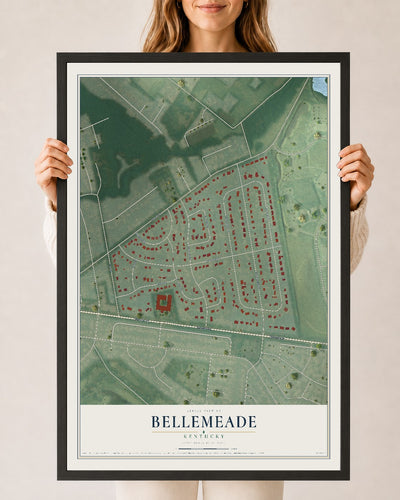 Map of Bellemeade, Kentucky, 24 x 36 inch print in a black wood frame
