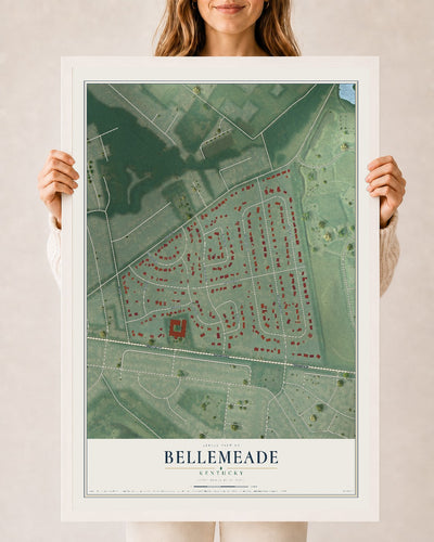 Map of Bellemeade, Kentucky, 24 x 36 inch print in a white wood frame