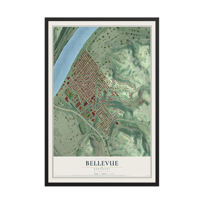 Map of Bellevue, Kentucky, 12 x 18 inch print in a black wood frame