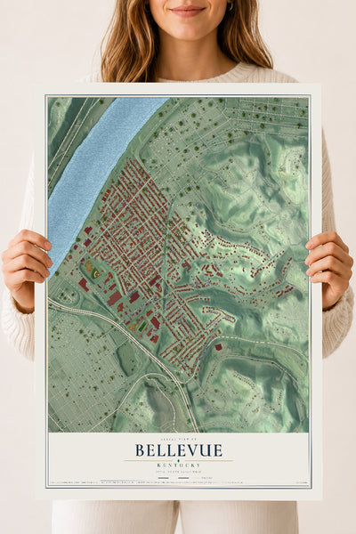 Map of Bellevue, Kentucky, 18 x 24 inch unframed archival matte print