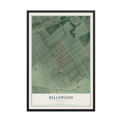 Map of Bellewood, Kentucky, 12 x 18 inch print in a black wood frame