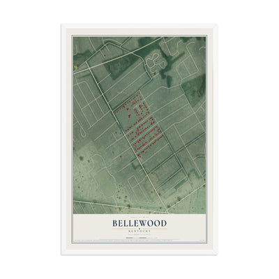 Map of Bellewood, Kentucky, 12 x 18 inch print in a white wood frame