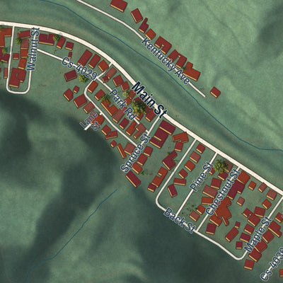 Second close-up of the map of Benham, Kentucky print showing more streets and buildings