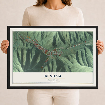 Map of Benham, Kentucky, 12 x 18 inch print in a black wood frame