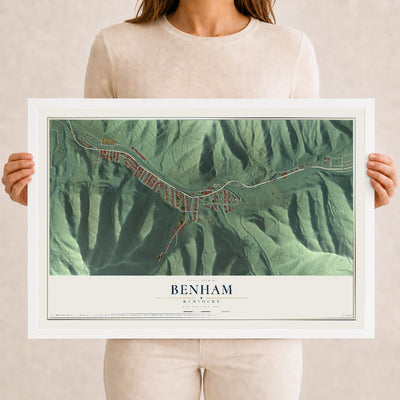 Map of Benham, Kentucky, 12 x 18 inch print in a white wood frame