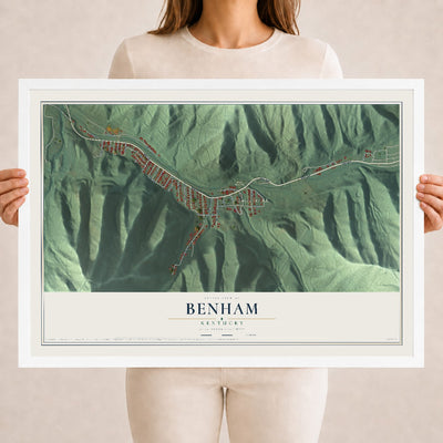 Map of Benham, Kentucky, 18 x 24 inch print in a white wood frame