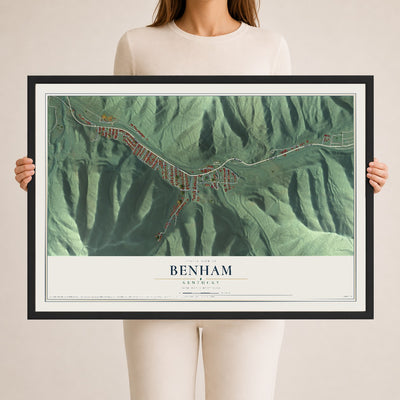 Map of Benham, Kentucky, 24 x 36 inch print in a black wood frame