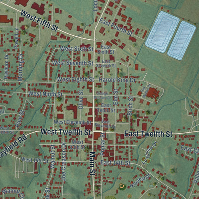 Close-up of the map of Benton, Kentucky print showing street and building detail