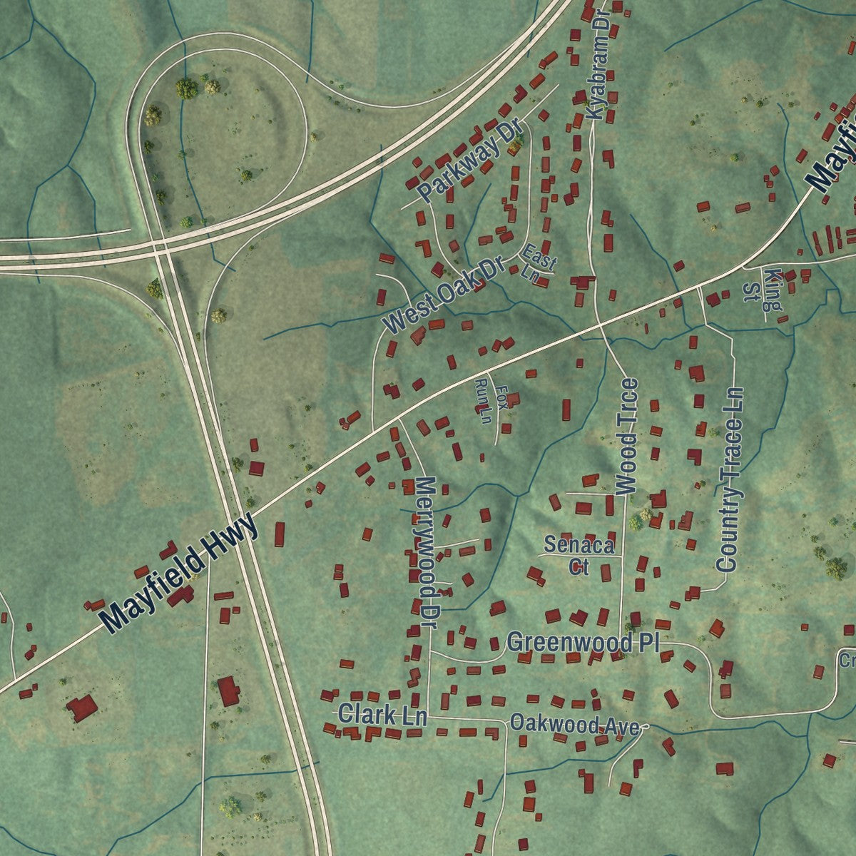 Second close-up of the map of Benton, Kentucky print showing more streets and buildings