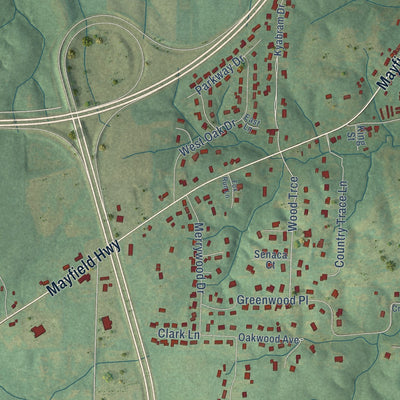 Second close-up of the map of Benton, Kentucky print showing more streets and buildings