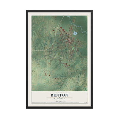 Map of Benton, Kentucky, 12 x 18 inch print in a black wood frame
