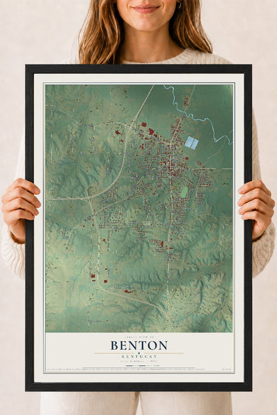 Map of Benton, Kentucky, 18 x 24 inch print in a black wood frame
