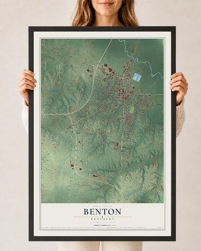 Map of Benton, Kentucky, 24 x 36 inch print in a black wood frame