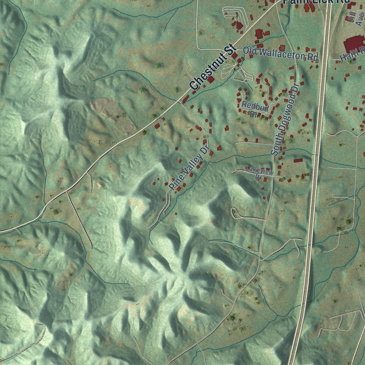 Second close-up of the map of Berea, Kentucky print showing more streets and buildings