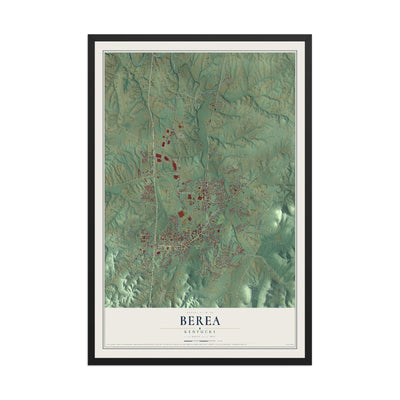 Map of Berea, Kentucky, 12 x 18 inch print in a black wood frame